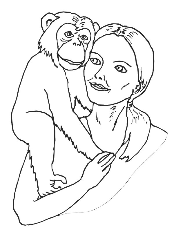 Dibujo de Chimpancé en el hombro de una mujer para Colorear Dibujo de Chimpancé en el hombro de una mujer para Colorear