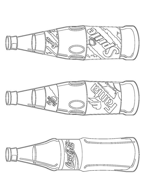 Dibujo de Botellas de fanta y sprite de Coca Cola. para Colorear