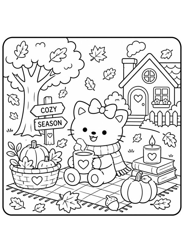 Dibujo de Cozy otoño para Colorear Dibujo de Cozy otoño para Colorear