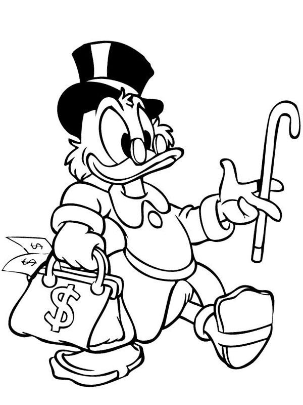 Dibujo de Tío Rico con bolsa llena de dinero para Colorear Dibujo de Tío Rico con bolsa llena de dinero para Colorear