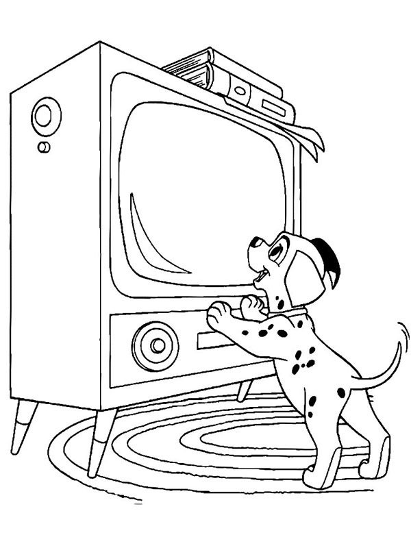 Dibujo de Dálmata viendo la tele para Colorear Dibujo de Dálmata viendo la tele para Colorear