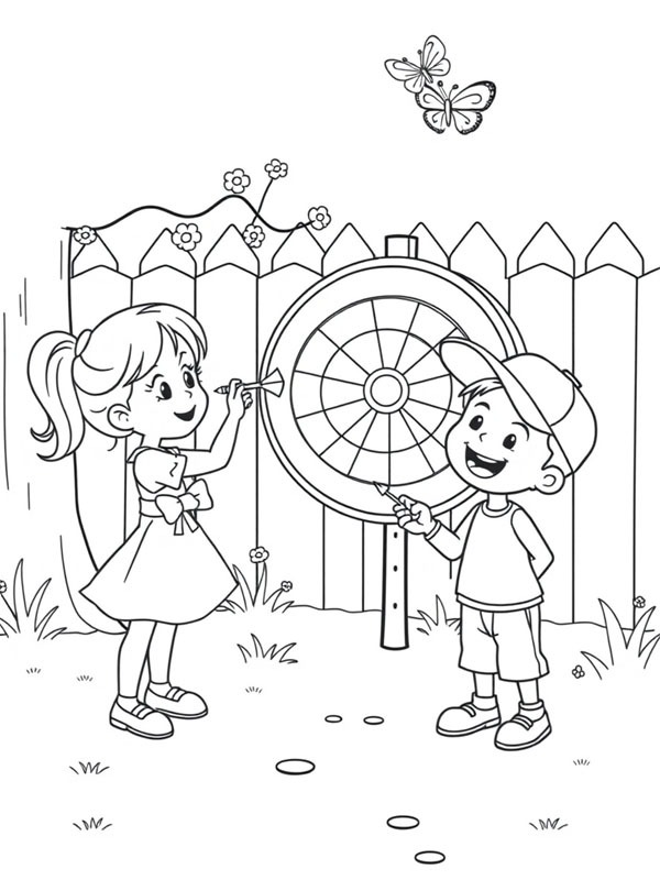 Dibujo de Jugando a los dardos para Colorear Dibujo de Jugando a los dardos para Colorear