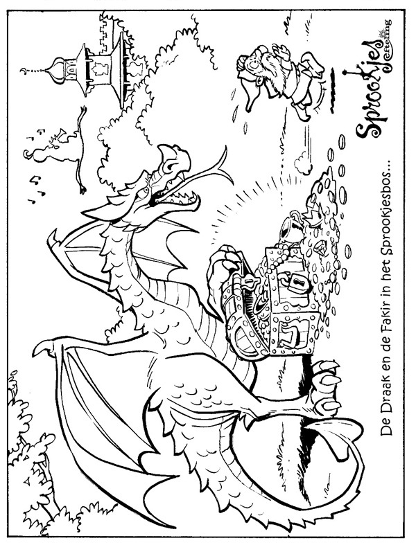 Dibujo de El dragón y el faquir en el bosque de cuento para Colorear