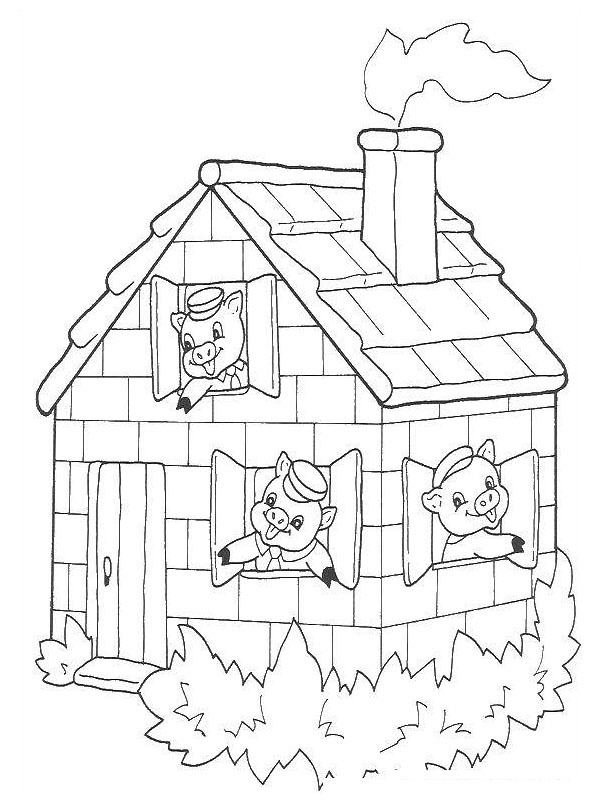 Dibujo de Los tres cerditos de la casa para Colorear Dibujo de Los tres cerditos de la casa para Colorear