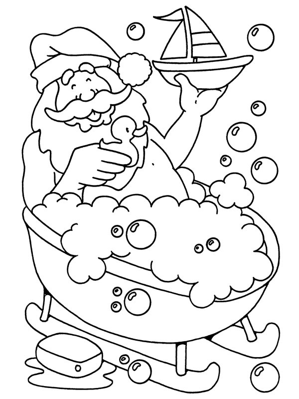 Dibujo de Papá Noel en la bañera para Colorear Dibujo de Papá Noel en la bañera para Colorear