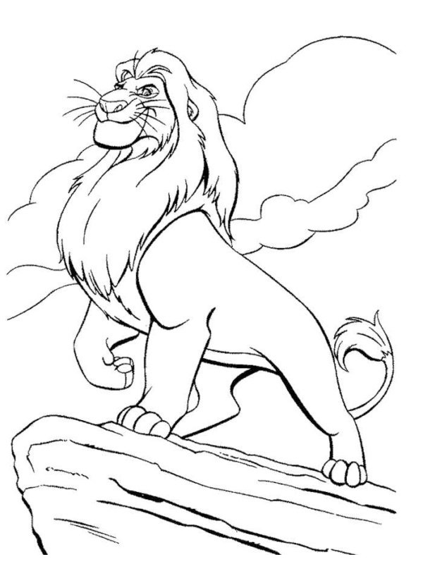 Dibujo de El rey león en la roca para Colorear