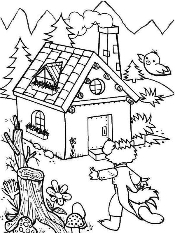 Dibujo de El lobo va a la casa para Colorear Dibujo de El lobo va a la casa para Colorear