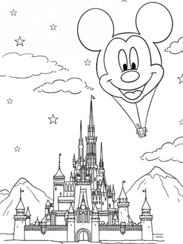Dibujo de Castillo de Disneylandia Mickey mouse globo aerostático para Colorear