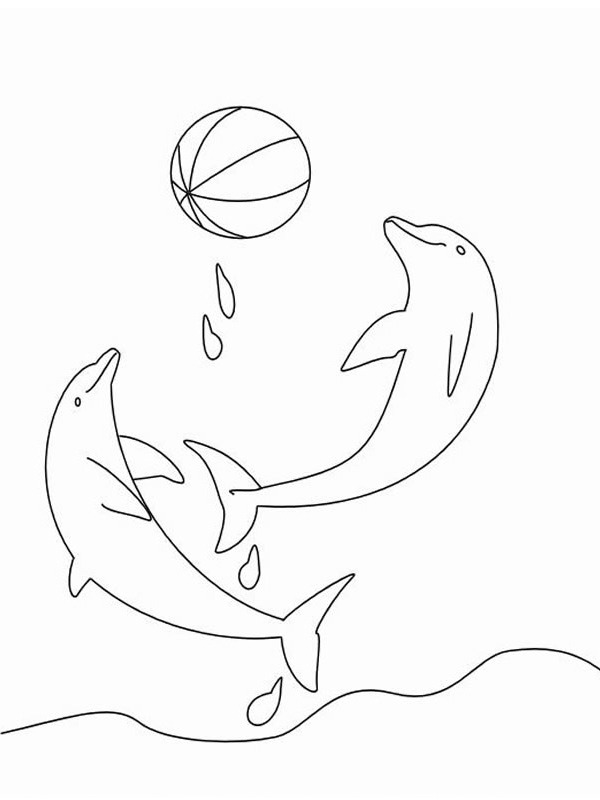 Dibujo de Delfines jugando con la pelota para Colorear