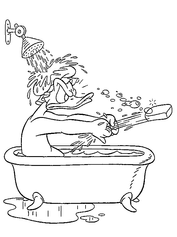 Dibujo de Donald Duck en la banera para Colorear Dibujo de Donald Duck en la banera para Colorear