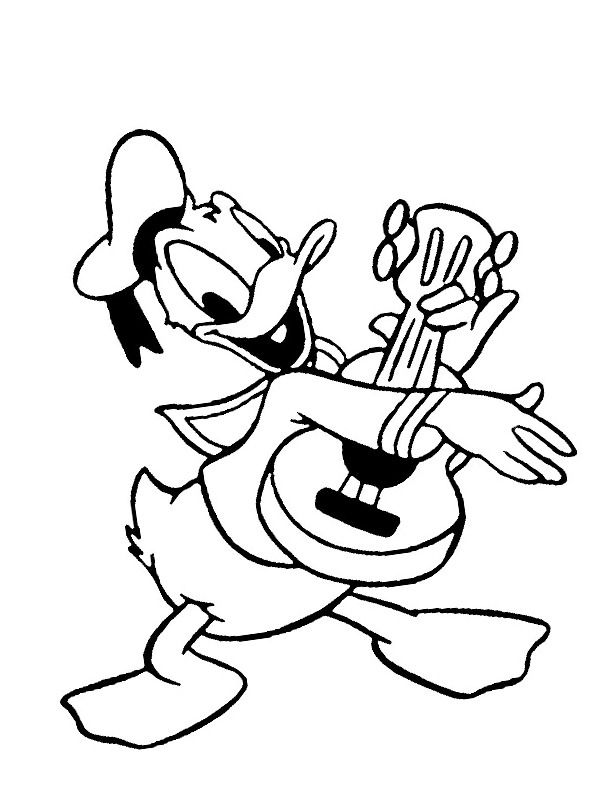 Dibujo de Donald Duck tocando la guitarra para Colorear Dibujo de Donald Duck tocando la guitarra para Colorear