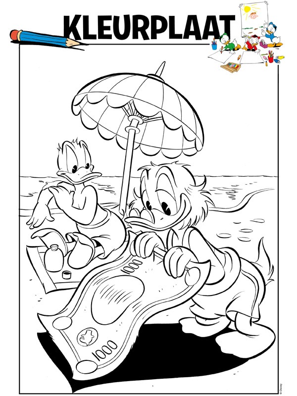 Dibujo de Donald y Gilito en la playa para Colorear