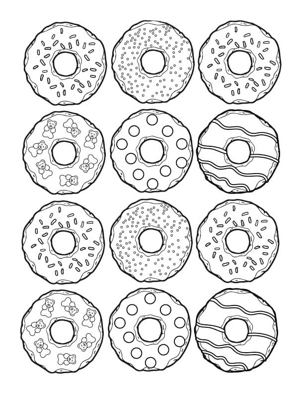 Dibujo de Donuts con chocolate y chispitas para Colorear