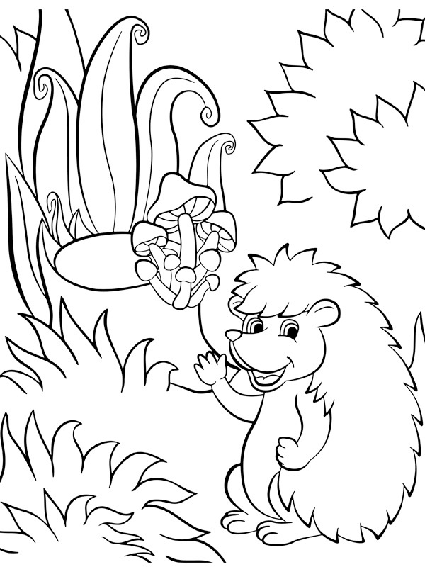 Dibujo de Erizo entre las setas para Colorear Dibujo de Erizo entre las setas para Colorear
