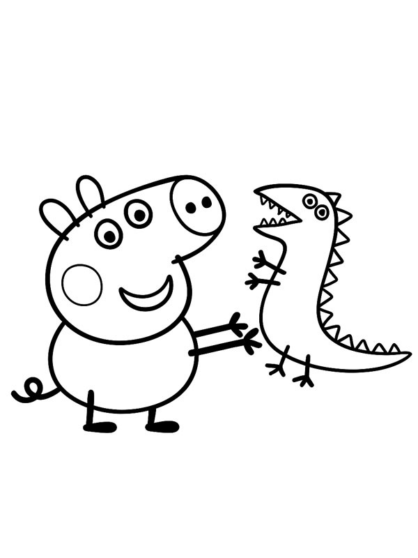 Dibujo de George Pig y Sr. Dinosaurio para Colorear Dibujo de George Pig y Sr. Dinosaurio para Colorear