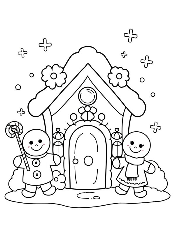Dibujo de Hombre de jengibre en casa navideña para Colorear Dibujo de Hombre de jengibre en casa navideña para Colorear