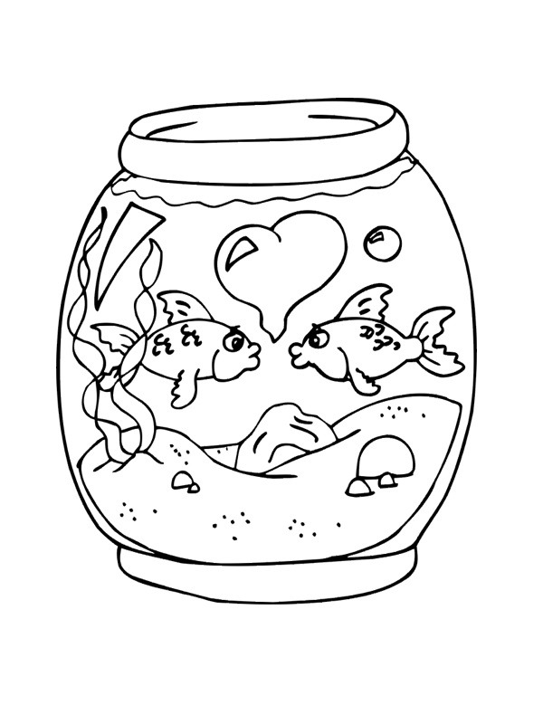 Dibujo de Peces de colores en una pecera para Colorear Dibujo de Peces de colores en una pecera para Colorear
