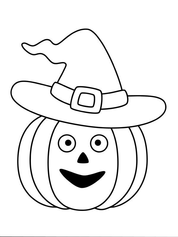 Dibujo de Calabaza de Halloween con sombrero de bruja para Colorear Dibujo de Calabaza de Halloween con sombrero de bruja para Colorear
