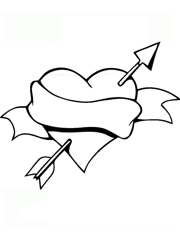 Dibujo de Corazon con flecha de Cupido para Colorear
