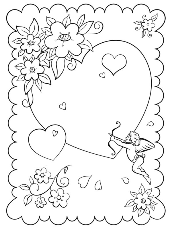Dibujo de Corazon y flores para Colorear