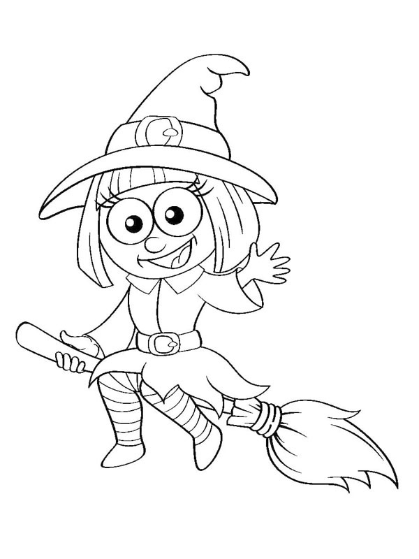 Dibujo de Bruja en la escoba para Colorear Dibujo de Bruja en la escoba para Colorear