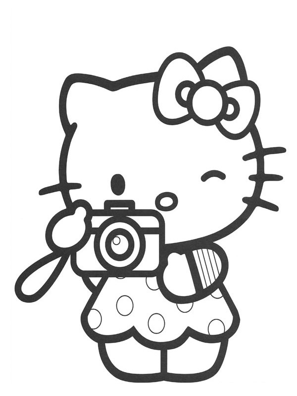Dibujo de Hello Kitty se hace una foto para Colorear