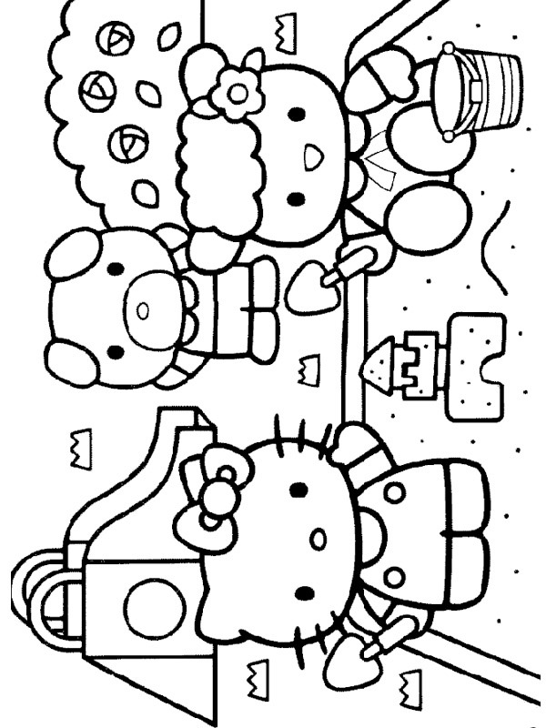 Dibujo de hola gatito en el arenero para Colorear