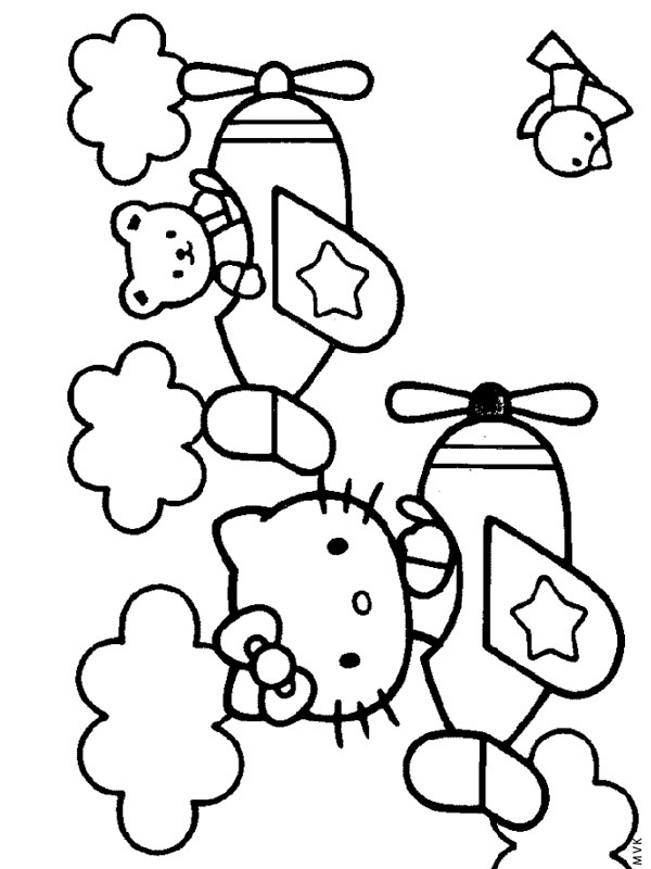 Dibujo de Hello Kitty en avión para Colorear