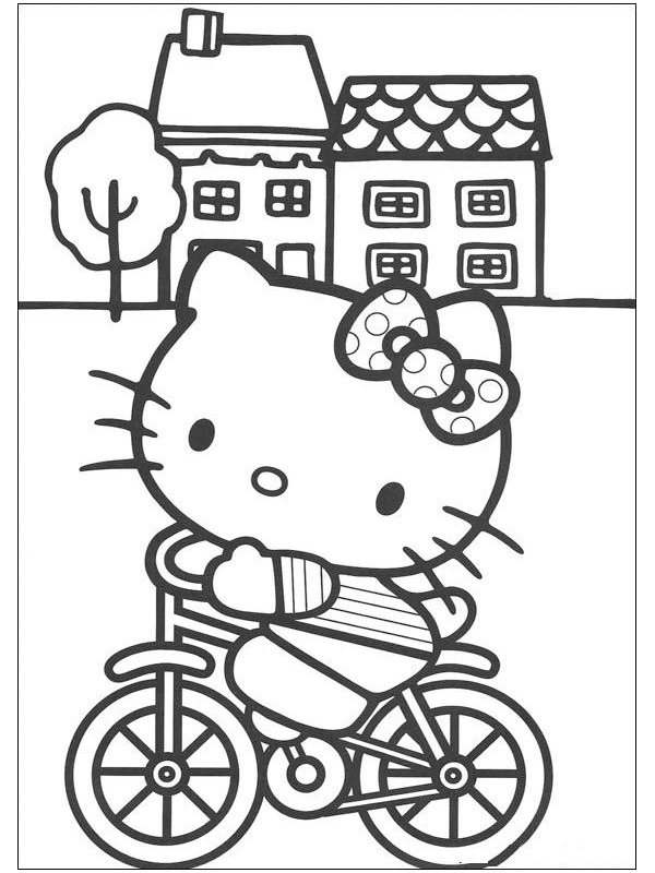 Dibujo de Hello Kitty en la bicicleta para Colorear