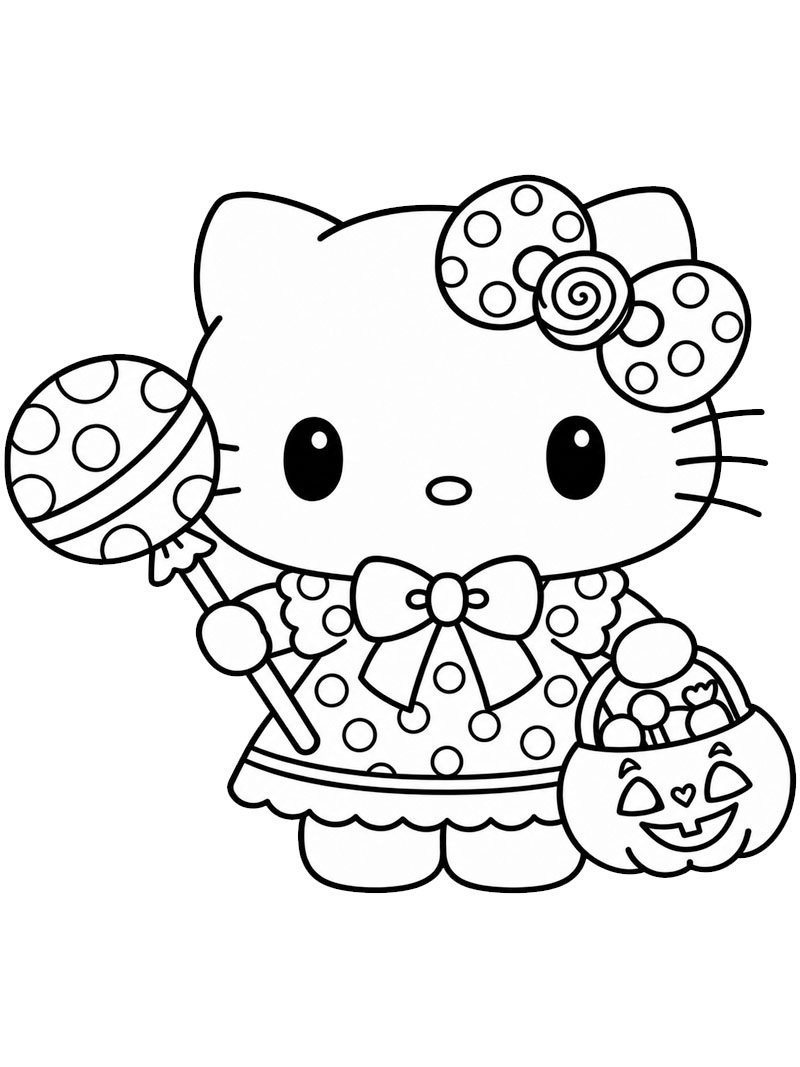 Dibujo de Hello Kitty: Truco o trato para Colorear Dibujo de Hello Kitty: Truco o trato para Colorear