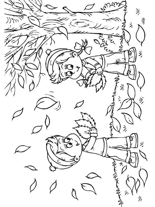 Dibujo de Recogiendo hojas de otoño para Colorear Dibujo de Recogiendo hojas de otoño para Colorear