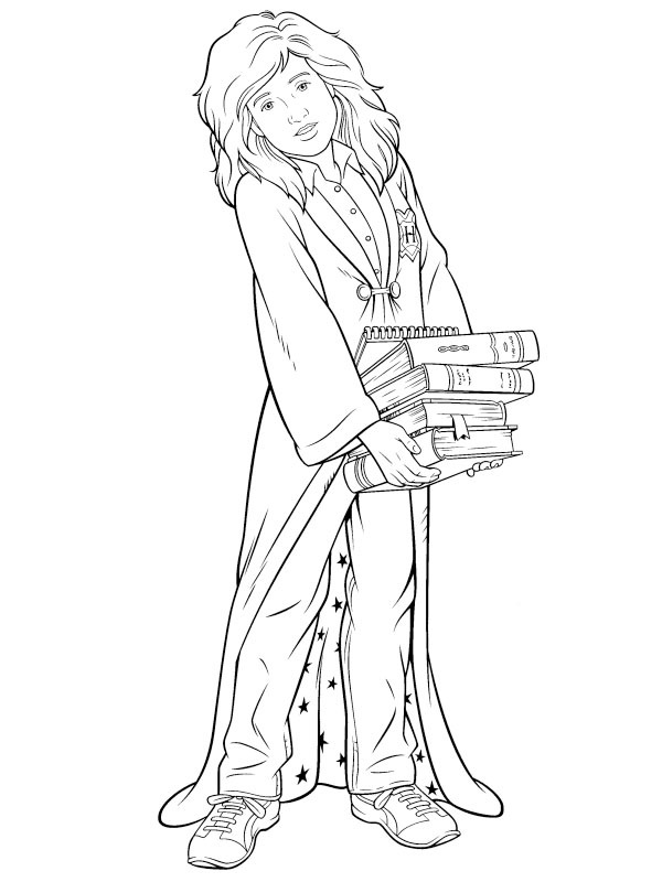 Dibujo de Hermione Granger con libros para Colorear Dibujo de Hermione Granger con libros para Colorear