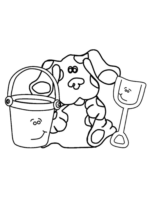 Dibujo de Perro Azul con cubo y pala para Colorear Dibujo de Perro Azul con cubo y pala para Colorear