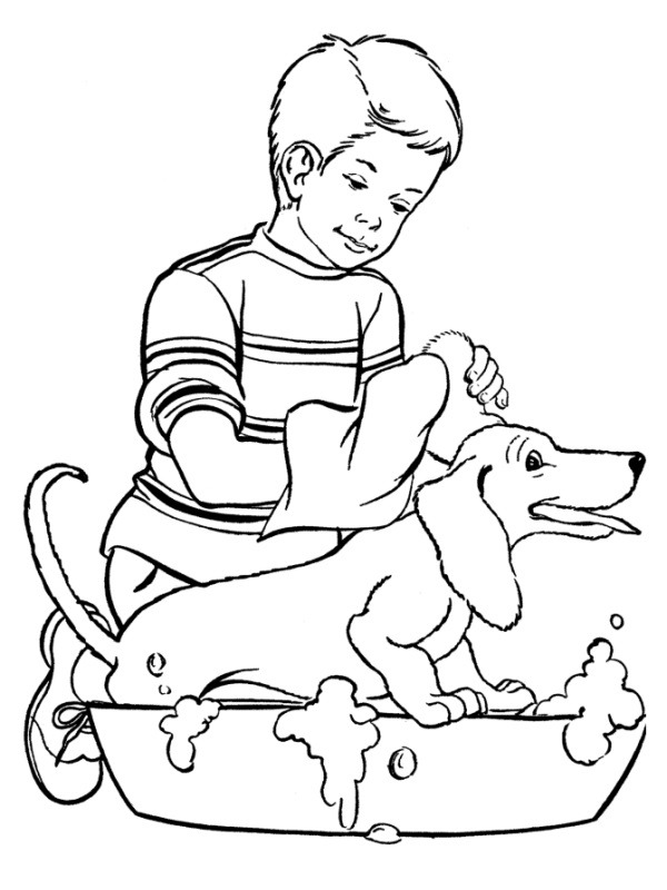 Dibujo de lavado de perros para Colorear