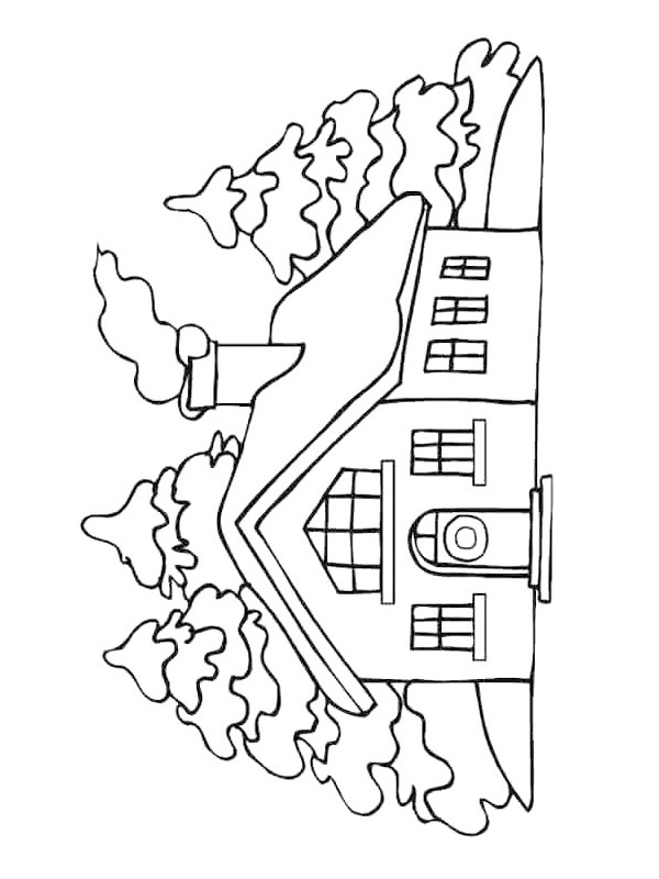 Dibujo de Casa en medio del bosque para Colorear