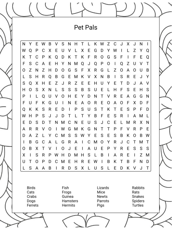 Dibujo de Sopa de letras mascotas para Colorear Dibujo de Sopa de letras mascotas para Colorear