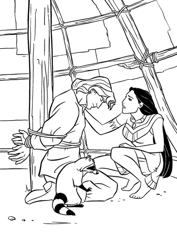 Dibujo de John Smith, Pocahontas y Meeko para Colorear Dibujo de John Smith, Pocahontas y Meeko para Colorear