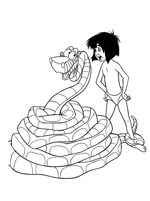 Dibujo de Kaa la serpiente y Mowgli para Colorear Dibujo de Kaa la serpiente y Mowgli para Colorear