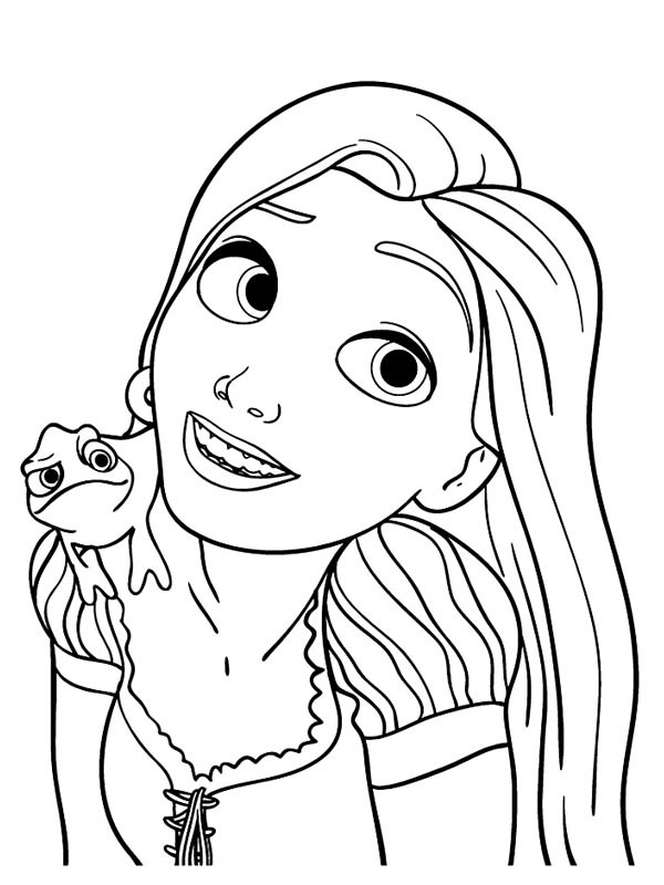 Dibujo de Camaleón sobre los hombros de Rapunzel para Colorear Dibujo de Camaleón sobre los hombros de Rapunzel para Colorear