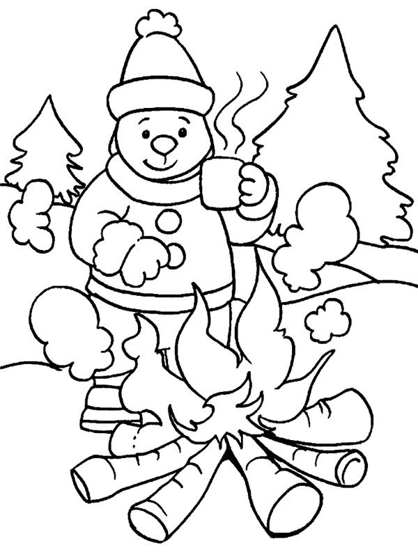 Dibujo de Hoguera en el invierno para Colorear