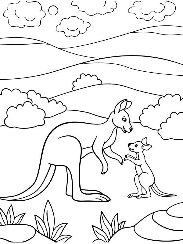 Dibujo de Canguro con bebe canguro para Colorear Dibujo de Canguro con bebe canguro para Colorear