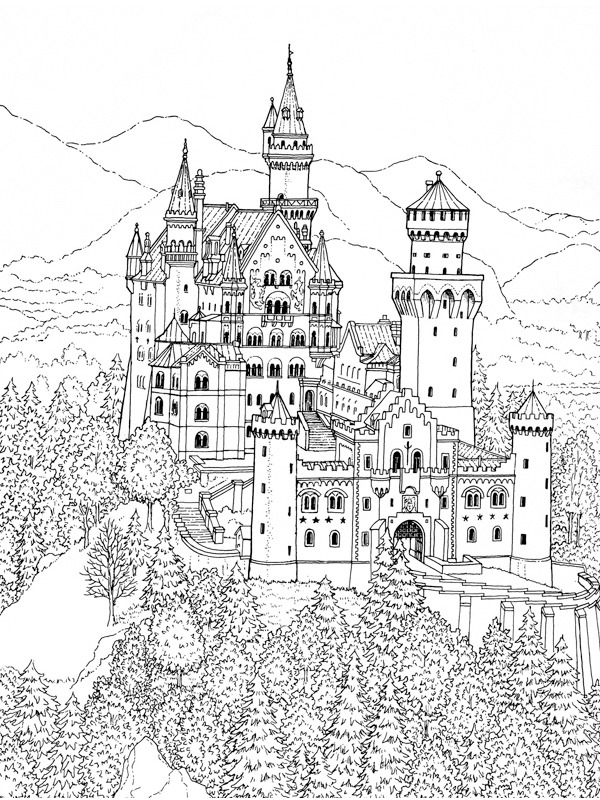 Dibujo de castillo para adultos para Colorear