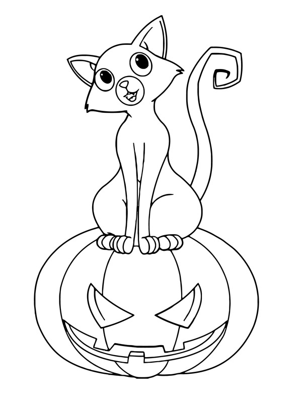 Dibujo de Gato sobre una calabaza de Halloween para Colorear Dibujo de Gato sobre una calabaza de Halloween para Colorear
