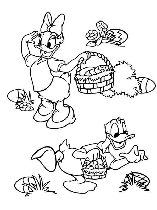 Dibujo de katrien y el pato donald buscan huevos de pascua para Colorear