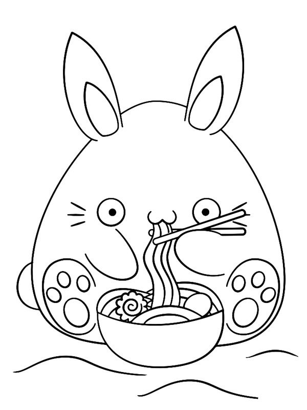 Dibujo de Conejo kawaii come fideos para Colorear Dibujo de Conejo kawaii come fideos para Colorear