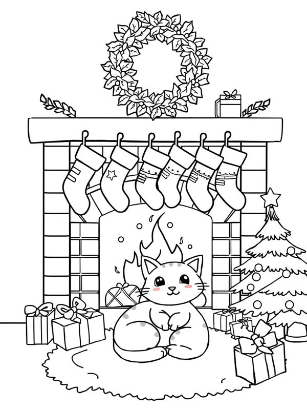Dibujo de Chimenea navideña para Colorear Dibujo de Chimenea navideña para Colorear