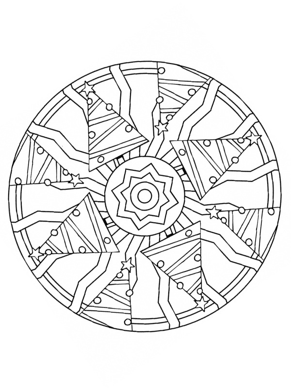 Dibujo de Mandala de arboles de navidad para Colorear