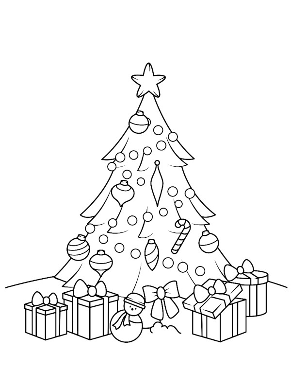 Dibujo de árbol de navidad con regalos para Colorear