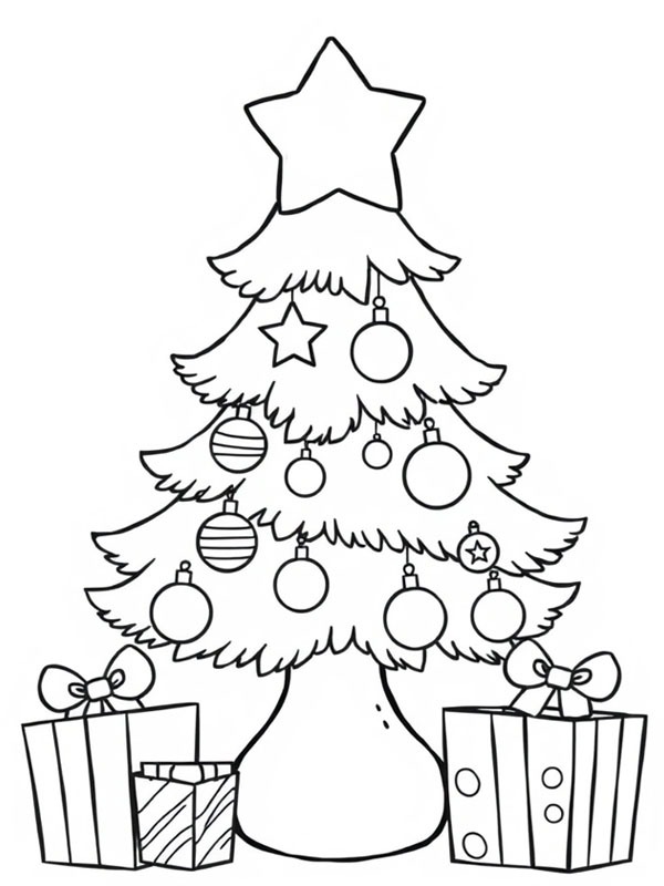 Dibujo de Árbol de Navidad con estrella para Colorear Dibujo de Árbol de Navidad con estrella para Colorear