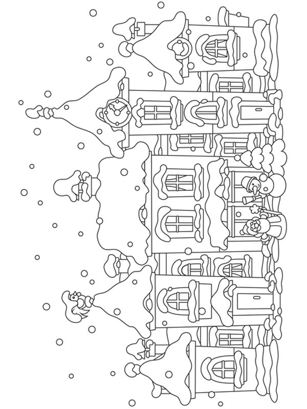Dibujo de Pueblo navideño para Colorear Dibujo de Pueblo navideño para Colorear